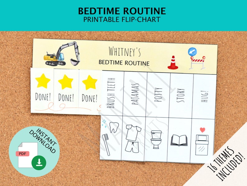 Bedtime routine printable chart for boys and girls with - Etsy México