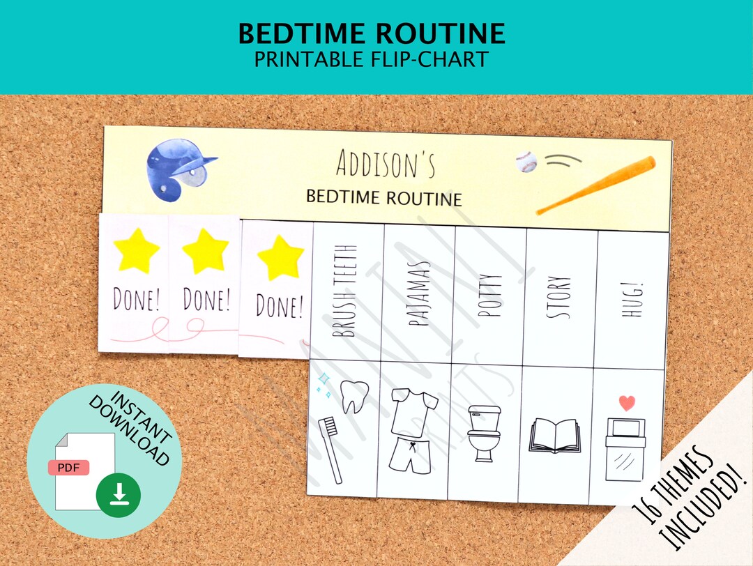 Bedtime Routine Printable Chart for Boys and Girls With Pictures ...