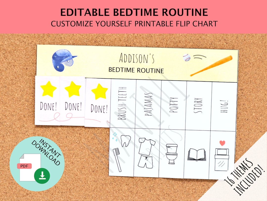 Editable Bedtime Routine PDF Printable Flip Chart Night Time Evening