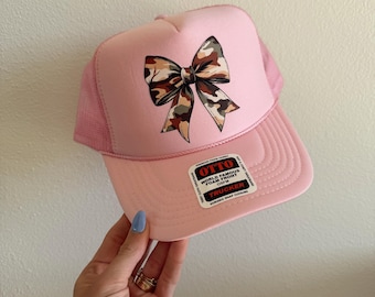 Pink Camo Bow Trucker Hat | Coquette Y2K Style