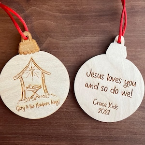 Engraved Christmas Nativity Stable Scene Bulb Ornament Gift Bundle or in Bulk with Custom Message on Reverse