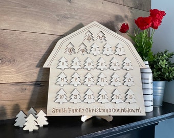 Personalized Wooden Christmas Advent Countdown Calendar with Removable Trees