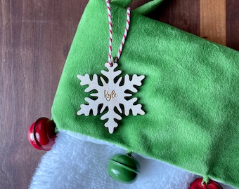 Personalized Snowflake Stocking Tags, Mini Ornaments, or Christmas Tags