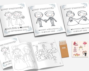 20 Livrets de coloriage et jeux enfants mariage avec crayons et autocollants