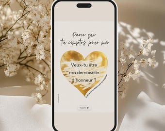 Carte à gratter virtuelle – Veux-tu être ma demoiselle d’honneur ? – cœur doré – message caché – carte digitale demande