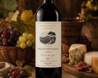 Étiquette bouteille de vin personnalisée – Parrain, marraine, témoin, annonce grossesse, mamie, papi, tonton, tata – Cadeau original