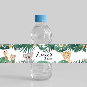 Lot Etiquette bouteille d'eau waterproof animaux savane Baptême, fête, anniversaire, Baby shower -