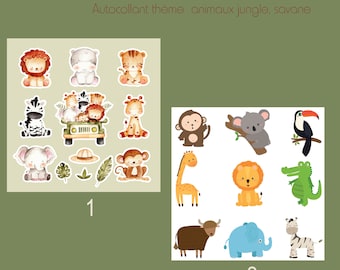 lot de 4 planche de stickers autocollants Animaux de la Savane et du Zoo pour Enfants - Décorez vos dessins