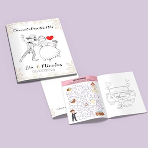 Lot de 10 Livrets d'activités de mariage pour enfants version économique, carnet de coloriage mariage, jeux enfants mariage A6 ou A5