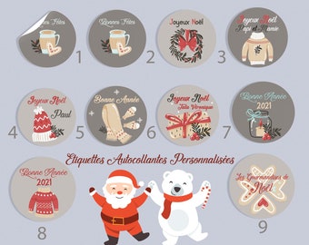 Etiquettes autocollantes personnalisées pour Noël, stickers cadeaux de noël