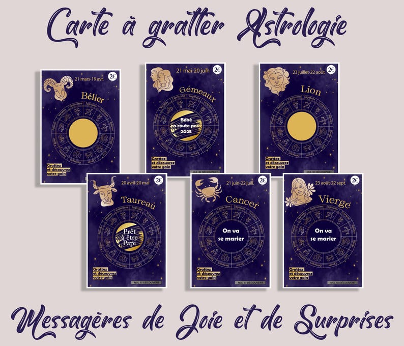 carte à gratter signe astrologique ticket a gratter pour annonce grossesse, papa, papi et mamie, texte de votre choix image 2