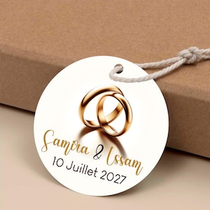 Étiquettes de Mariage Rondes Personnalisées – Alliances Dorées ou Argent