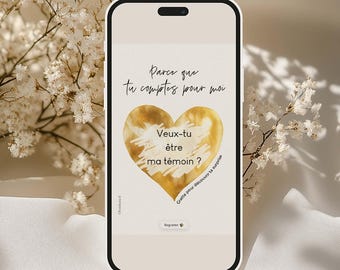 Carte à gratter virtuelle – Veux-tu être ma témoin ? – cœur doré – message caché – carte digitale numérique demande témoin