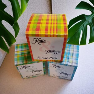 Boîte à Dragées Madras Personnalisée – Mariage, Baptême, Anniversaire Fête Créole