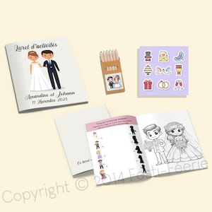 Kit de actividades de boda para niños: folleto para colorear y juegos, regalo personalizado con crayones y pegatinas, 16 opciones para los novios