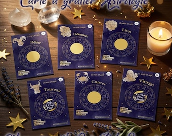 Scratch-off card with astrological sign, original pregnancy announcement, astrological ticket, you're going to be a grandpa, grandma, aunt, text of your choice