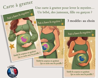 Carte à gratter annonce grossesse, annonce sexe bébé,baby gender reveal, papa, papi et mamie