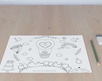 A3 wedding coloring placemats for children personalized with your first names and wedding date 29.7cm x 42.0cm