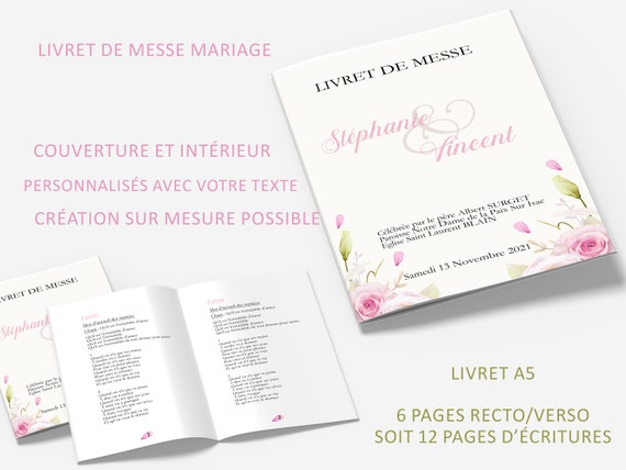 Livret de messe pour mariage personnalisée avec votre texte - Etsy France