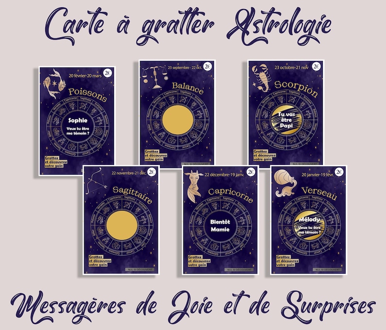 carte à gratter signe astrologique ticket a gratter pour annonce grossesse, papa, papi et mamie, texte de votre choix image 3