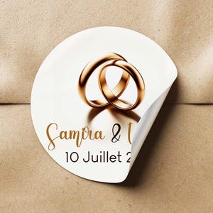 Stickers autocollants de Mariage Rondes Personnalisés – Alliances Dorées ou Argent