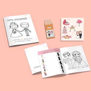 Kit Coloriage Mariage pour Enfants - Livret Jeux & Crayons, Activité Mariage Personnalisable