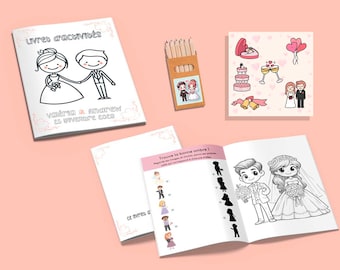 Bruiloftskleurset voor kinderen - Spellen- en potlodenboekje, aanpasbare huwelijksactiviteit