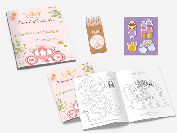 Libro da colorare e attività per bambini tema principessa con matite e  adesivi per matrimonio, battesimo o compleanno -  Italia