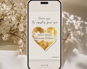 Carte à gratter virtuelle – Veux-tu être ma demoiselle d’honneur ? – cœur doré – message caché – carte digitale demande