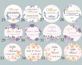 Stickers Étiquettes Autocollantes Personnalisées - 3 Tailles, Idéales pour Mariage, Baby Shower, Baptême, Anniversaire,EVJF - 36 modèles