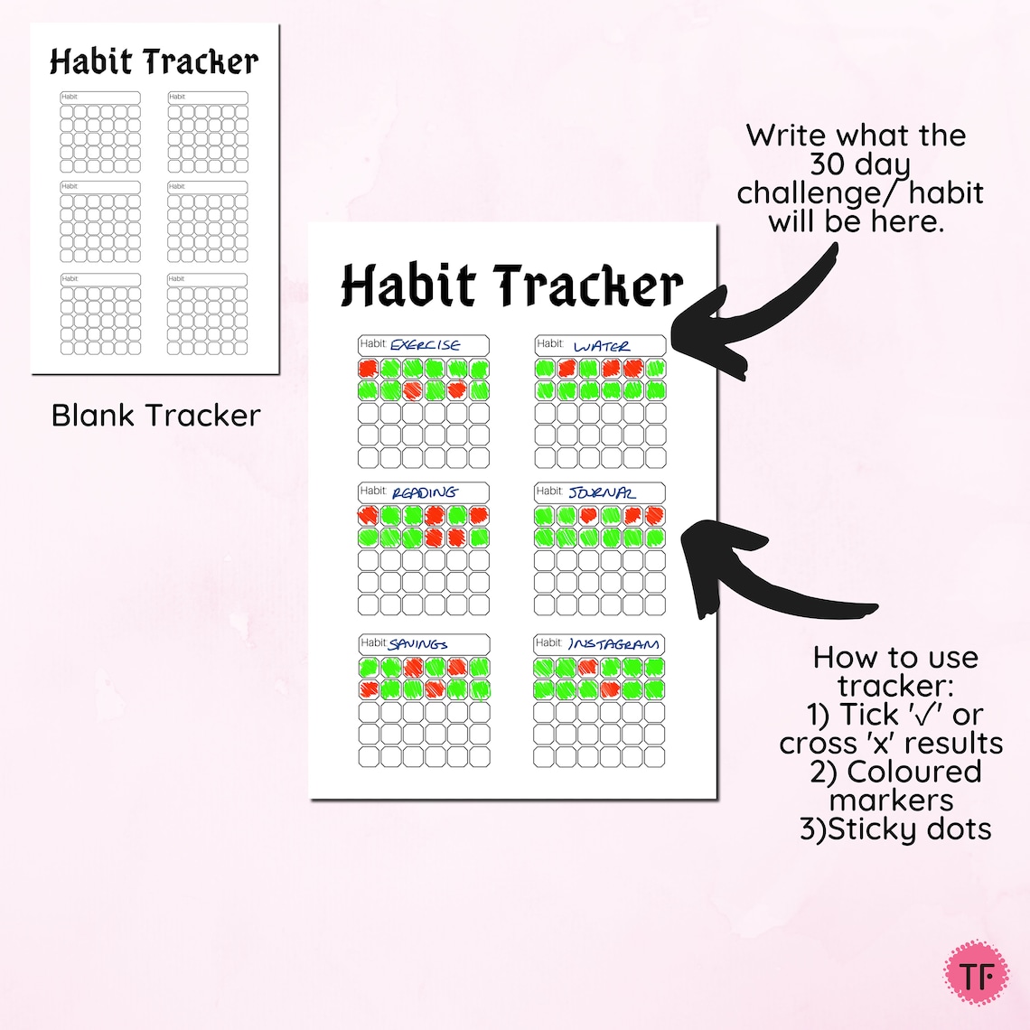 Habit Tracker | 30 Day Challenge Progress Tracker | 6 Habits | Happy ...