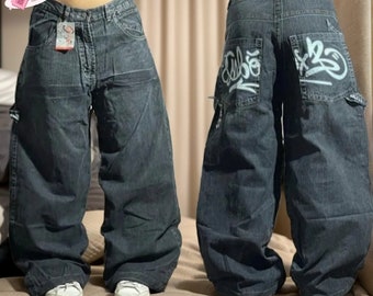 Y2K Street Hip Hop Mopping Loose Denim Pants, American Vintage Straight Wide Leg Jeans, Baggy Jeans, Y2K Jeans, Plus Size Jeans - L01
