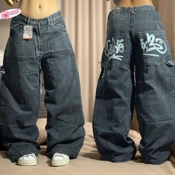 Y2K Street Hip Hop Mopping Loose Denim Pants, American Vintage Straight Wide Leg Jeans, Baggy Jeans, Y2K Jeans, Plus Size Jeans - L01