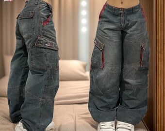 Y2K Streetwear Multi-pocket Washed Baggy Jeans, Hip-hop Harajuku Oversized Denim Trousers, Grunge Clothing, Y2K Jeans, Plus Size Jeans - L03