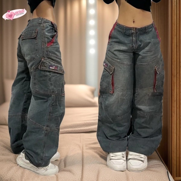 Y2K Streetwear Multi-pocket Washed Baggy Jeans, Hip-hop Harajuku Oversized Denim Trousers, Grunge Clothing, Y2K Jeans, Plus Size Jeans - L03