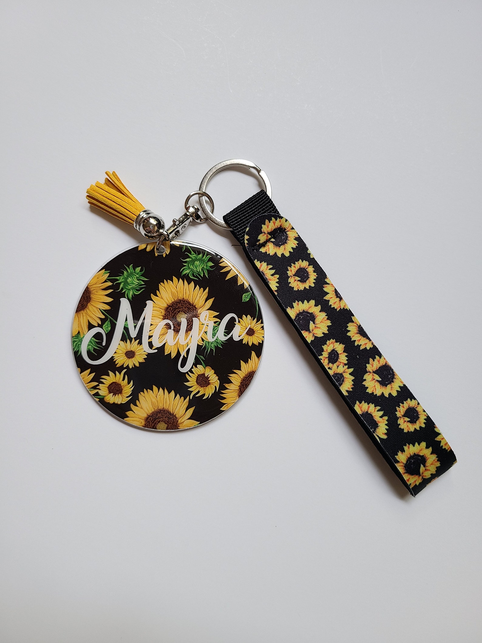 SUNFLOWER NAME KEYCHAIN Sunflower Personalized Keychain Etsy