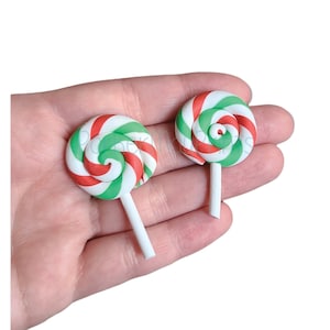 Christmas Lollipop | Candy Resin Flatback | Polymer Clay | Resin Flatback | Hair Bow Charm | Scrapbook | Embellishment | Peppermint Lollipop