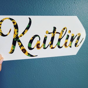 SUNFLOWER NAME DECAL | Sunflower Sticker | Sunflower Decal | Wine Glass Decal | Sunflower Vinyl | Name Decal | Cup Decal | Sunflower Name