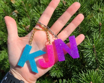 NEON GLITTER INITIAL Keychain | Letter Keychain | Resin Keychain | Glitter Keychain | Neon Glitter | Initial Keychain | Holographic | Custom