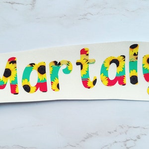 SUNFLOWER NAME DECAL With Teal & Pink Background | Sunflower Sticker | Sunflower Decal | Sunflower Vinyl | Name Decal | Sunflower Name