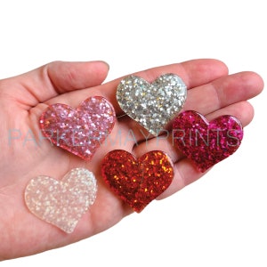 Valentine&#39;s Day Heart Cabochon | Glitter Love Heart Resin Flatback | Kawaii Deco | Glitter Heart | Pink | Red | Silver | Heart Flatback