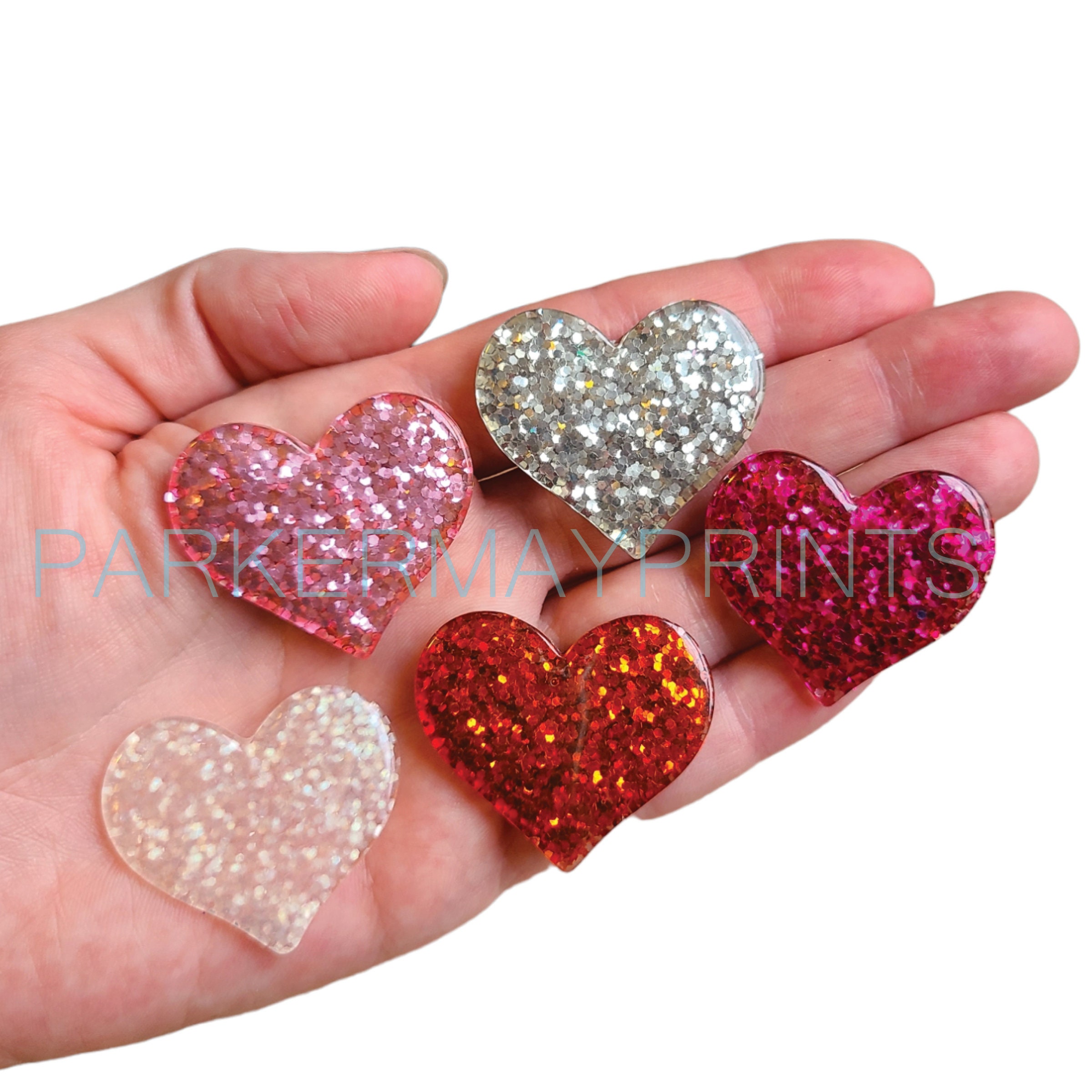 Heart Shaped Flatback Charms Red Valentine's Day Cabochons 2 Sizes 10 pcs