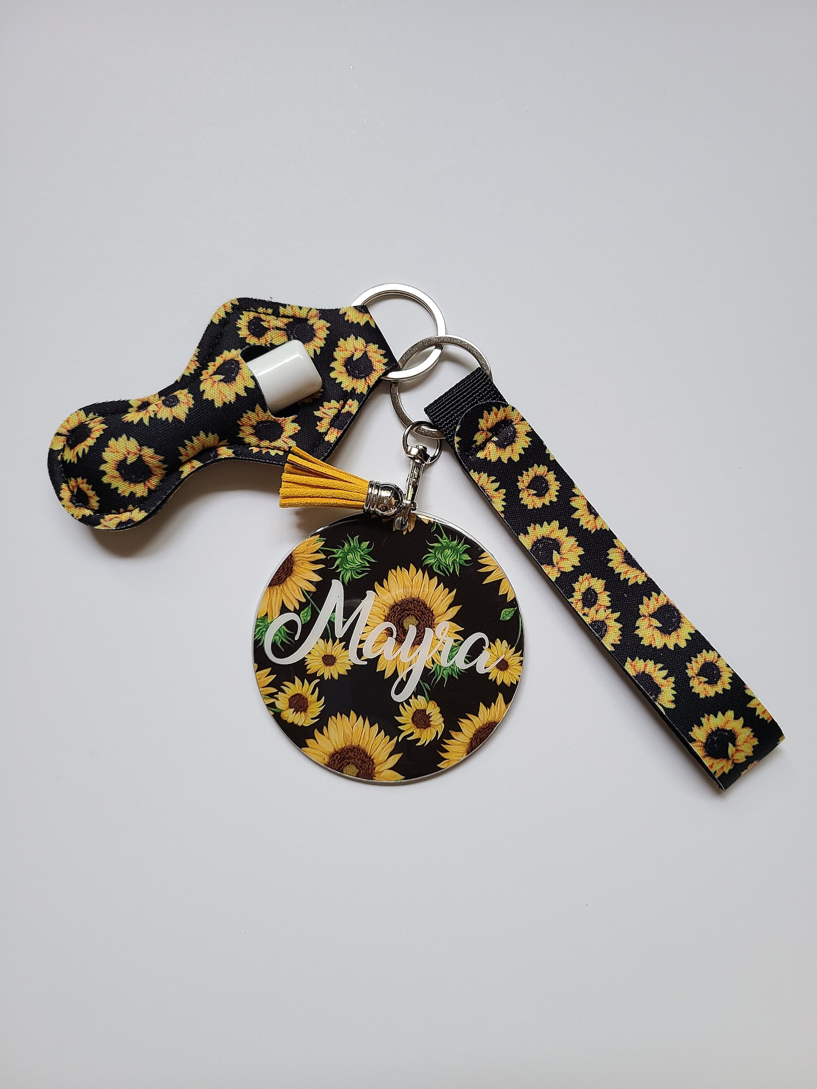 SUNFLOWER NAME KEYCHAIN Sunflower Personalized Keychain Etsy