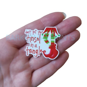Don't Get Your Tinsel In A Tangle Planar Resin | Christmas Cabochon | Flatback | Hair Bow Charm | Scrapbooking | Embellishment | Elf