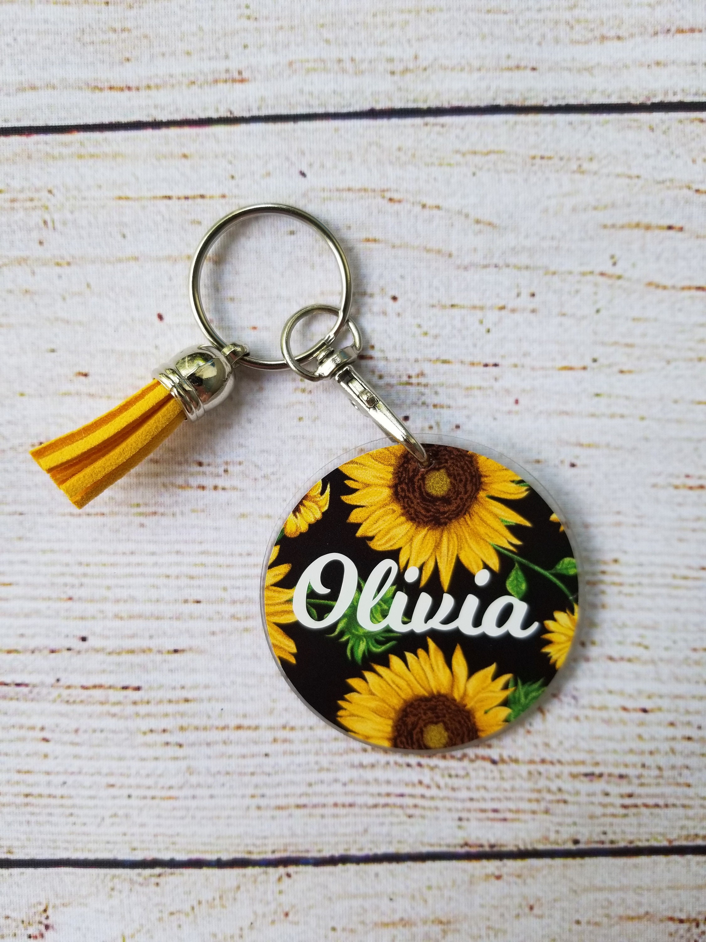 SUNFLOWER NAME KEYCHAIN Sunflower Personalized Keychain Etsy