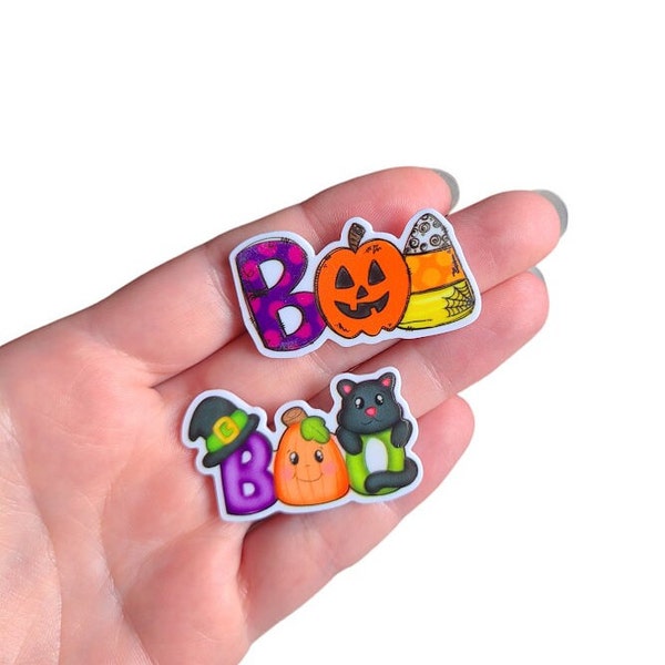 BOO Halloween Planar Resin | Boo Cabochon | Flatback | Accessories | Charm | Embellishment | Cat | Witch Hat | Candy Corn | Pumpkin