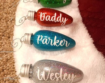 Personalized Lightbulb Christmas Ornaments | Name Ornaments | Christmas Gifts | Kids Ornaments | Glitter Ornaments | Personalized Ornaments