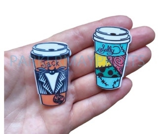 Skeleton Coffee Cup Planar Resin | Halloween Resin Flatback | Hair Bow Charm | Scrapbooking | Embellishment | Skeleton Cabochon | Halloween