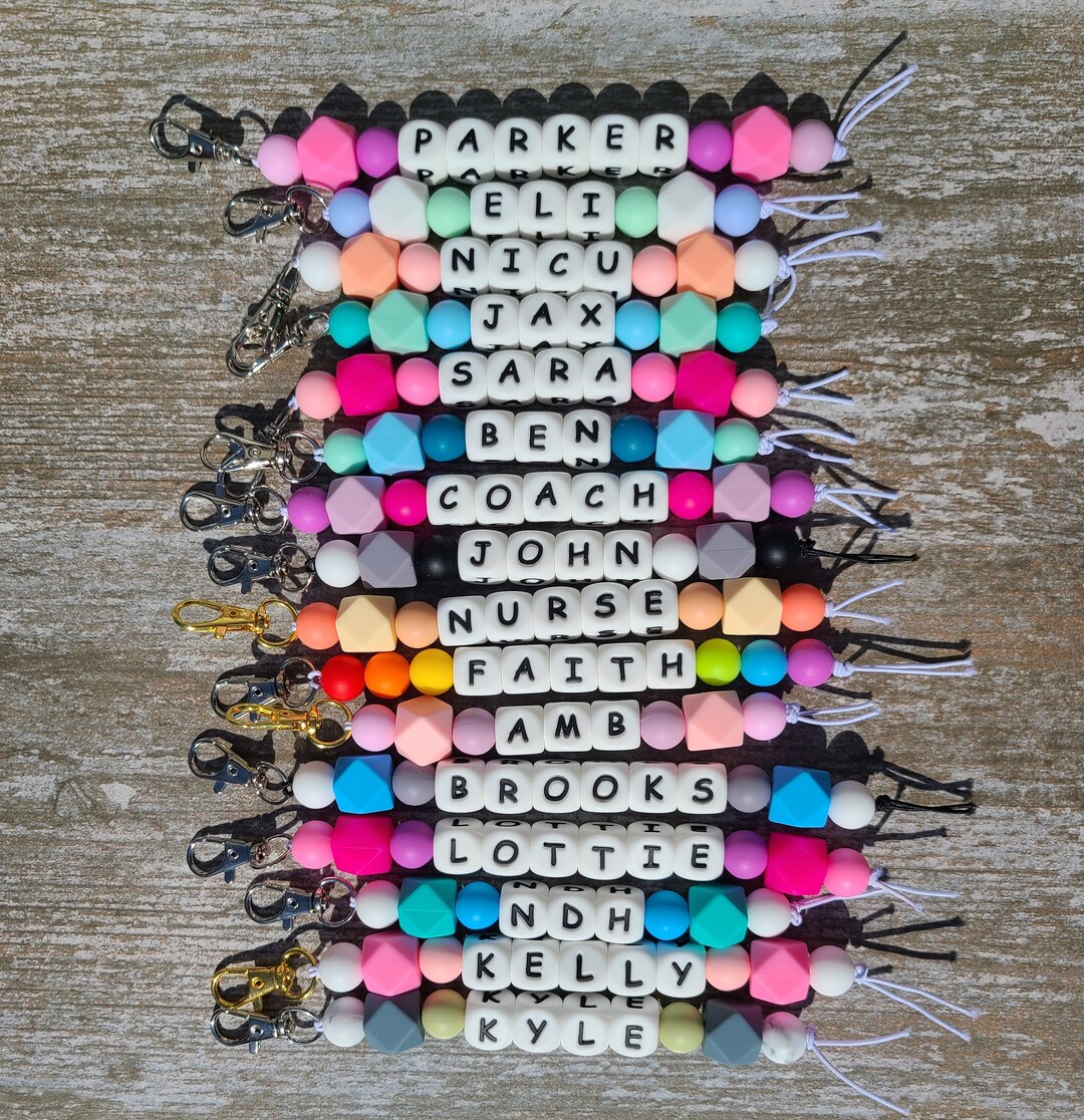 Personalized Beaded Name Keychain Personalized Keychain Custom Keychain