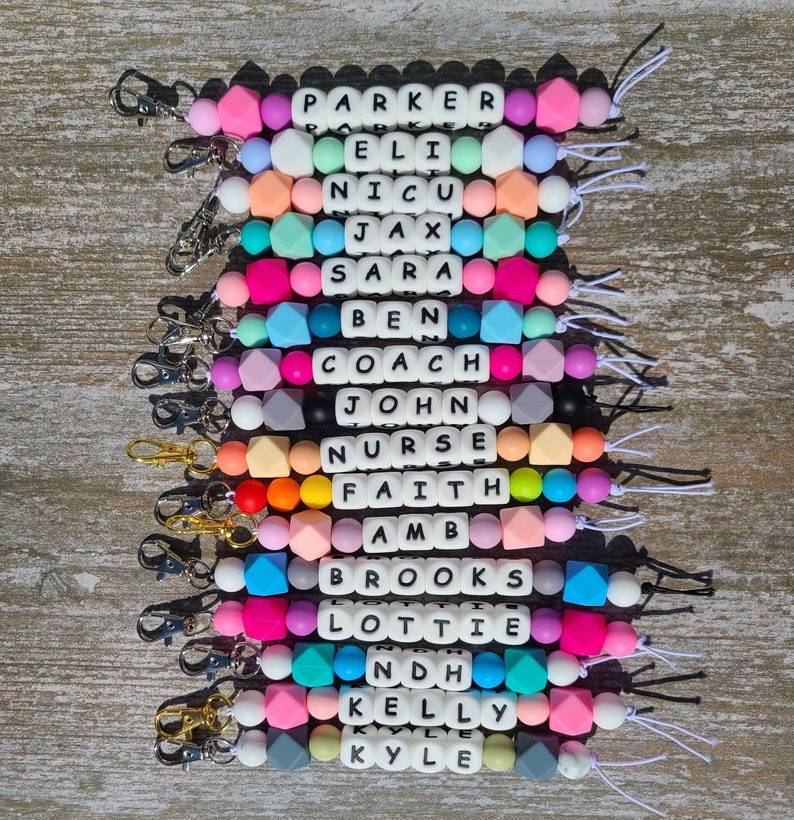 Personalized Beaded Name Keychain Personalized Keychain Etsy